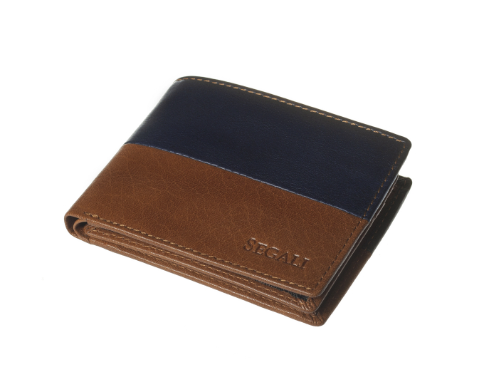 Pánska kožená peňaženka SEGALI 80892 koňak/modrá