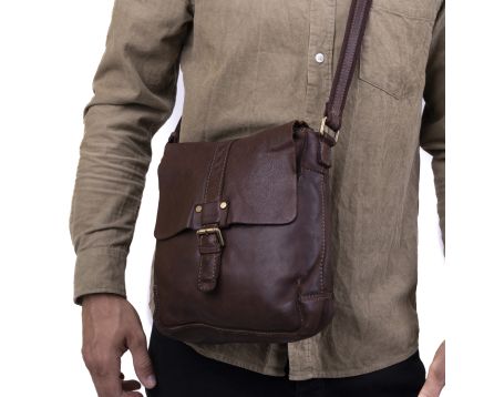 Pánska taška cez rameno kožená SEGALI 29394 dark tan